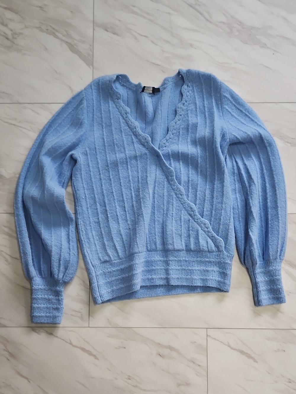 Vineyard Vines Sky Blue Ribbed V-Neck Wrap Sweater